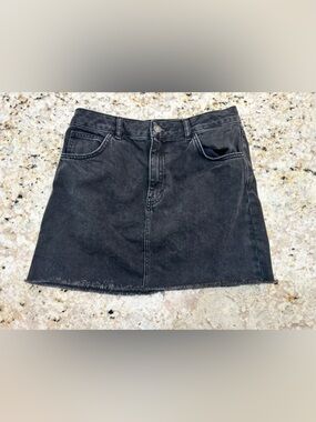 Subdued Black Denim A-Line Mini Skirt